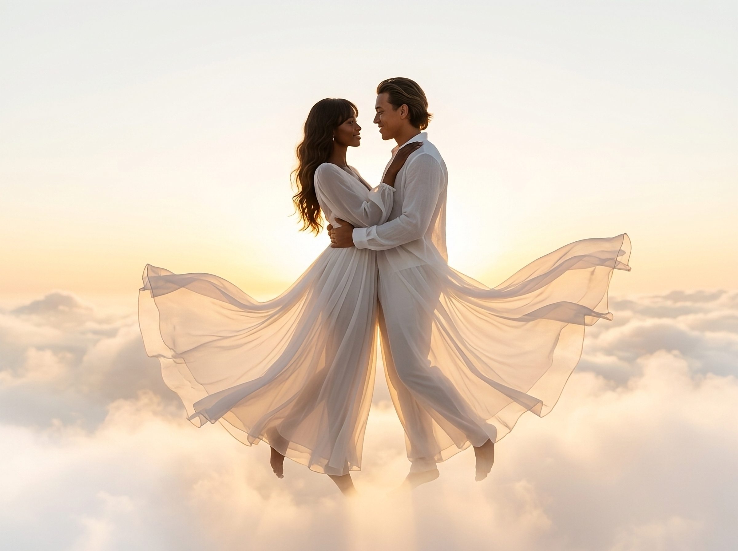 Couple dancing above the clouds