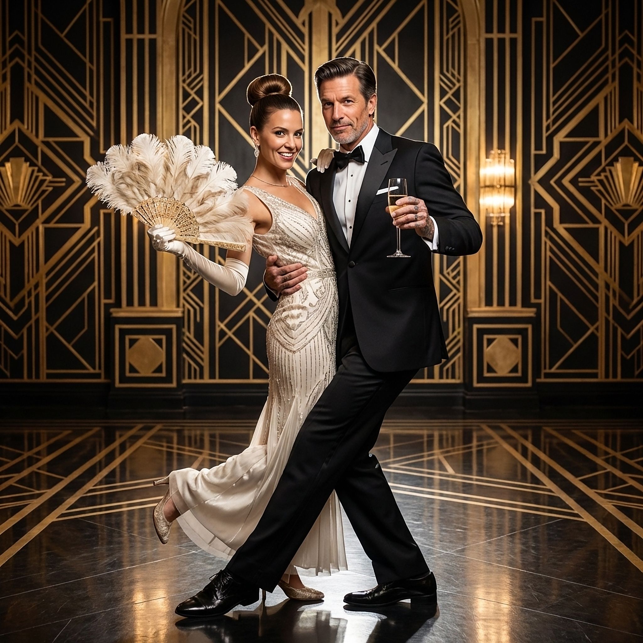 Art-deco ballroom wedding portrait
