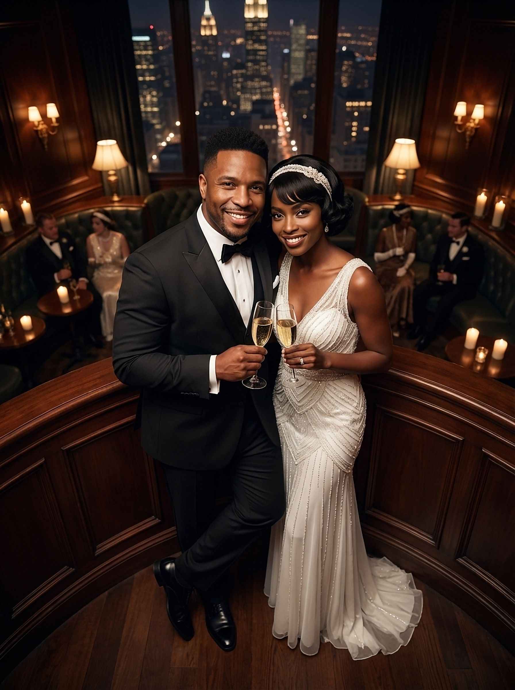 Couple toasting in a nineteen-twenties jazz club