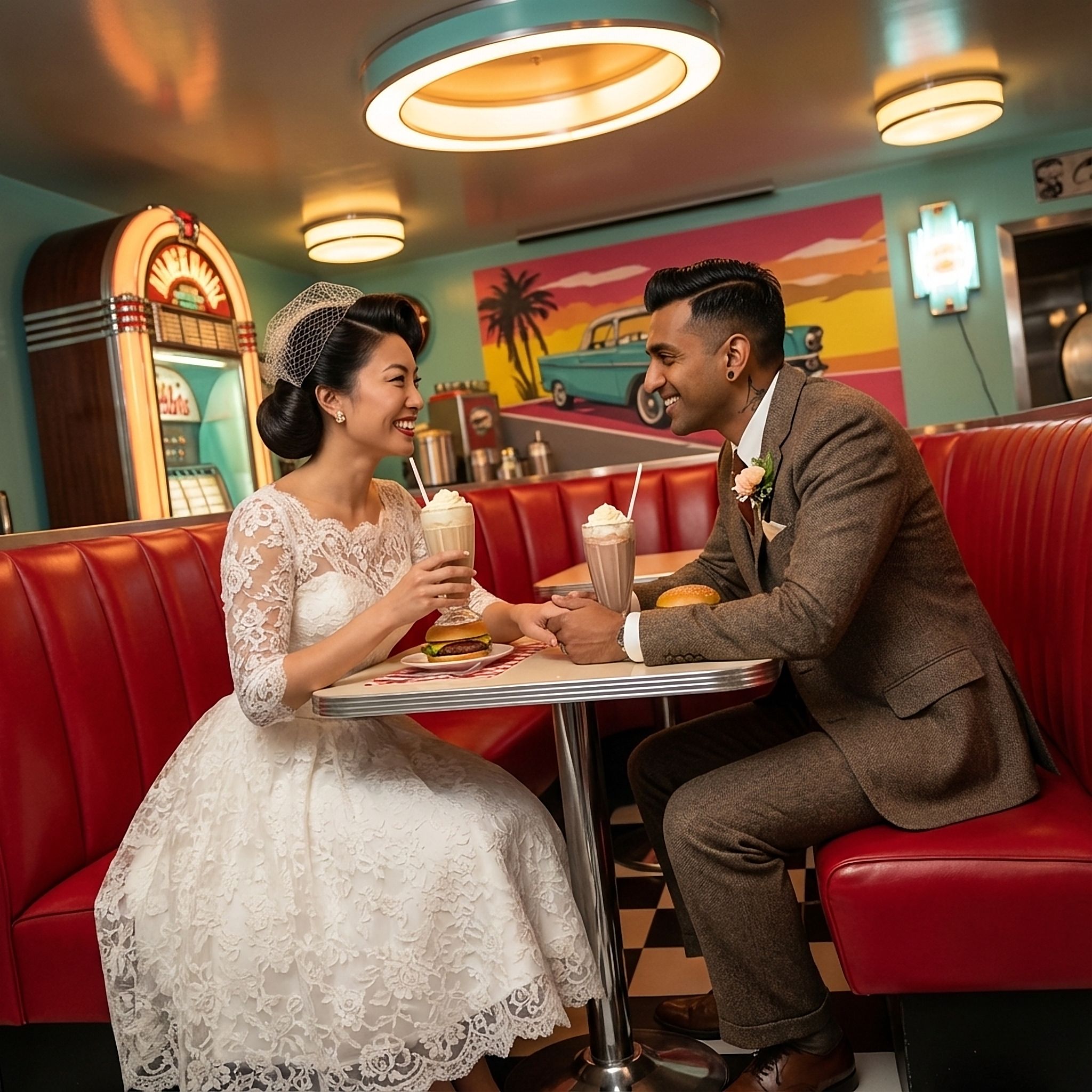Couple at the diner where they met